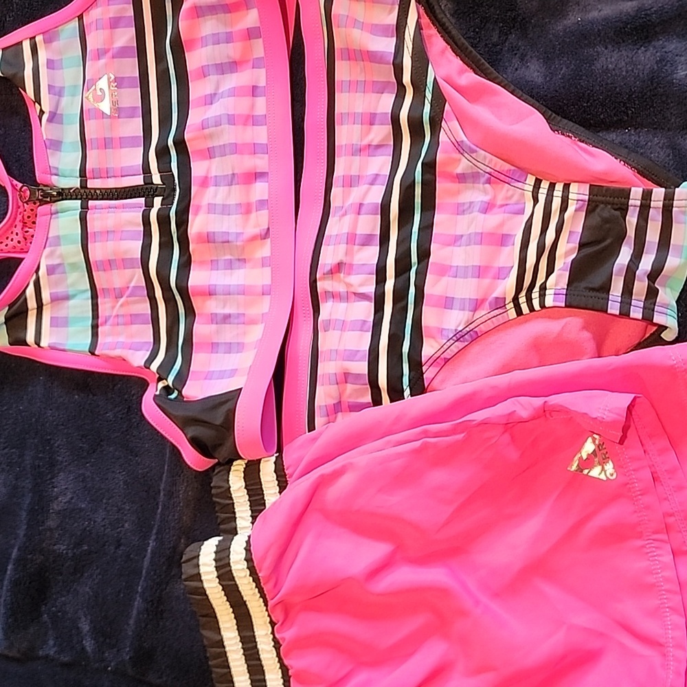 Gerry Pink and Black Striped Bikini with Shorts
